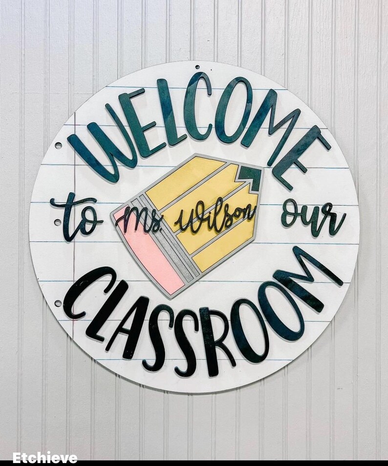 Teacher Door Hanger Wooden Classroom Decor Teacher Gift Round Name Sign ...