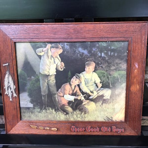 Vintage Framed Boys Fishing print