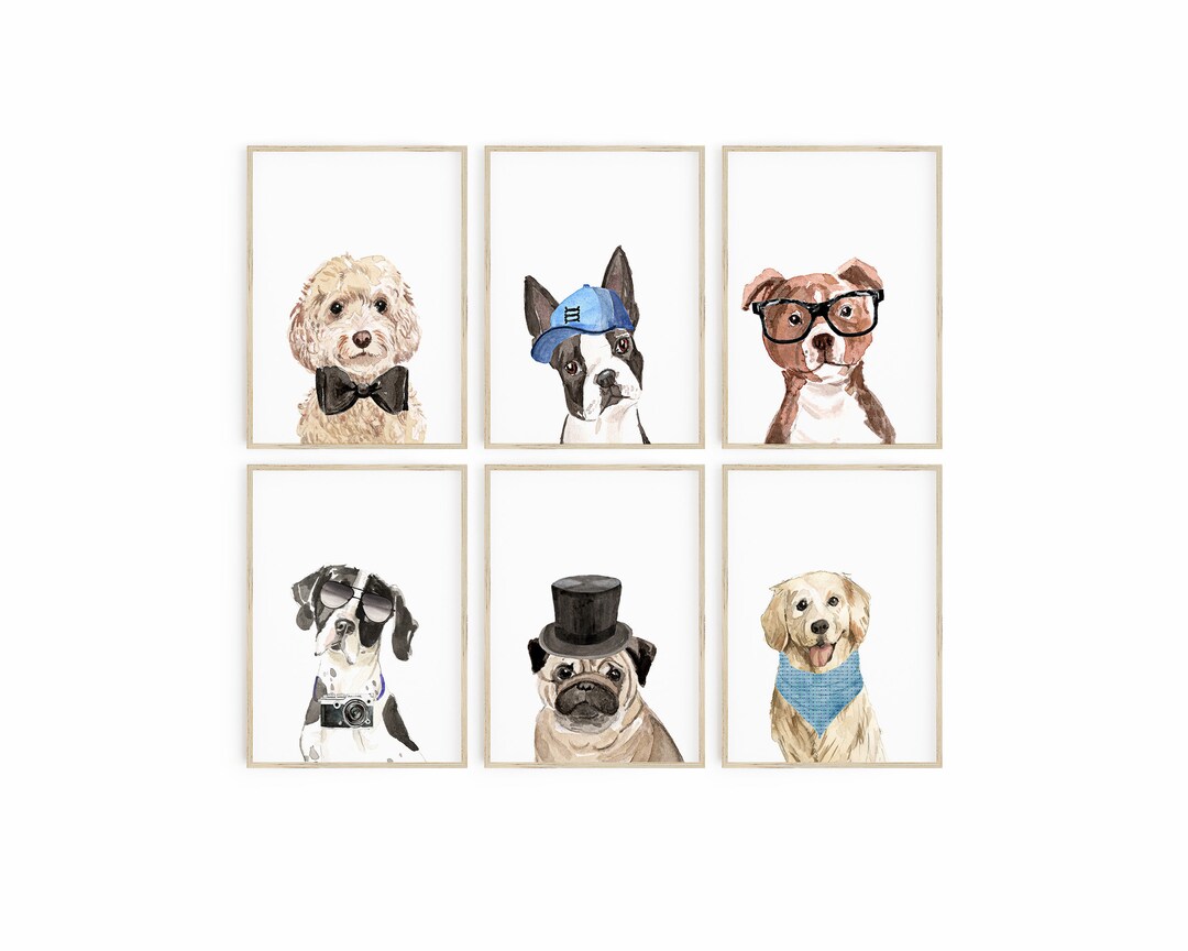 Boy's Room Printable Art, Cute Dog Art Set of 6 Prints, Boys Nursery ...