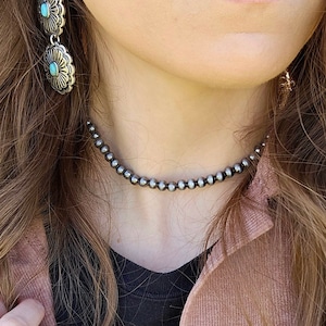 Faux Navajo Pearl Choker Necklace 6mm, Western Boutique, NFR, Western Pearl Necklace, Navajo Choker, Western Necklace Western Choker, Choker
