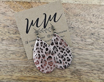 Rose Gold Leopard Small Teardrop Earrings, Boutique, Leopard Earrings, Boho Style, Bohemian, Hippie, Western Boutique, Western Earrings