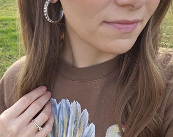 Shirley Concho Western Hoop Earrings: Faux Silver Stud Hoops