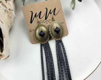 Black Leather Fringe Concho Earrings: Western Boho Style