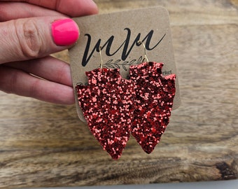 Glitter Arrowhead Earrings: KC Chiefs, Gold Hardware