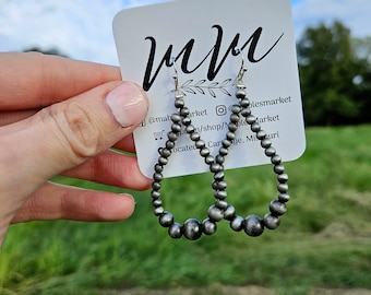 Faux Navajo Pearl Drop Earrings, Western Hoops, Western Earrings, NFR, Western Boutique, Boho Western, Gifts, Boutique, Hoop Earring, Navajo