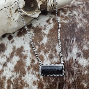 Black Faux Stone Western Bar Necklace, Western Boutique, NFR, Western Bar Necklace, Boutique, Western Necklace, Bar Necklace