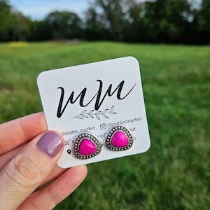 Celine Hot Pink Western Studs Earrings, Western studs Western Boutique, Western Turquoise Pink Western Jewelry Teacher Earrings Hot Pink