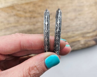 Large Stamped Western Hoop Earrings: Boho Stud Back