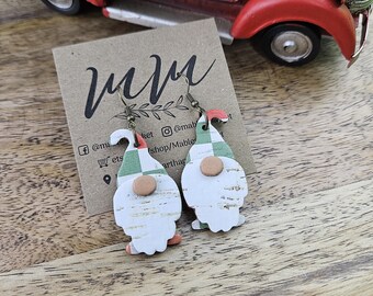 Checkered Christmas Gnome Earrings, Gnome Earrings, Christmas Earrings, Boutique Christmas Teacher Gifts Holiday Earrings, Santa Earrings