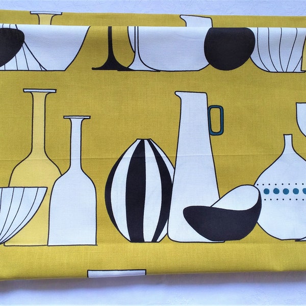 SERHOLT Sweden curtain "Vaser" SERHOLT - Vintage Kitchen valance - Vase patterned fabric - Mustard Yellow curtains - Retro home interior