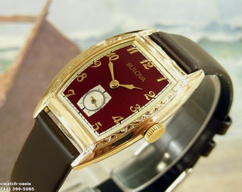 1940's Vintage BULOVA, Stunning Maroon Dial, Serviced & Warranty