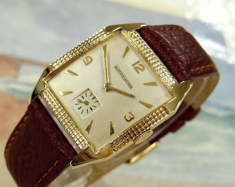 1950-tals vintage WITTNAUER, fantastisk silverfärgad urtavla, servad, 1 års garanti