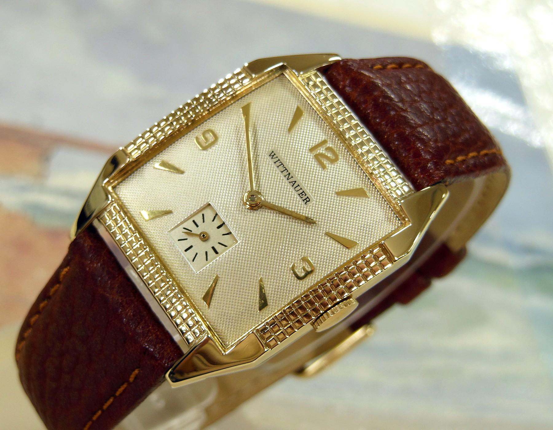 Whittnaur Mineron Crystal Gold Watch W/Lizard Leather Band 