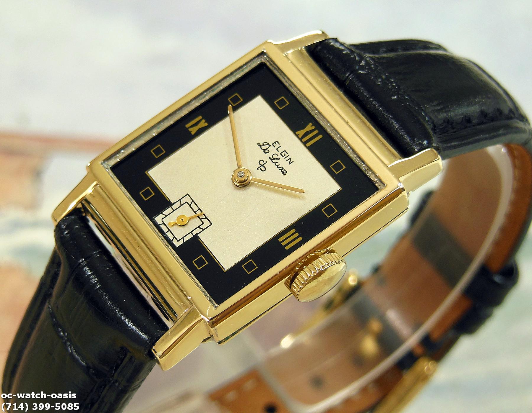1945 Vintage ELGIN Deluxe, Stunning Silver/black Dial  display picture 2
