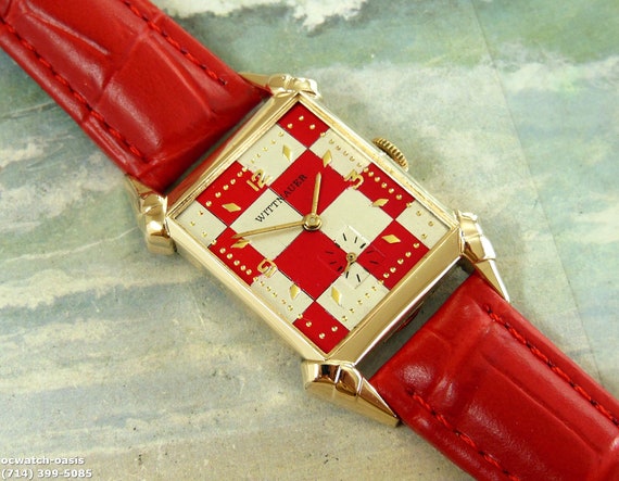 1950's Vintage Wittnauer, Stunning Red & Silver D… - image 2