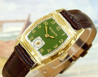 1949 Vintage BULOVA, atemberaubendes GRÜNES Zifferblatt, gewartet & Garantie