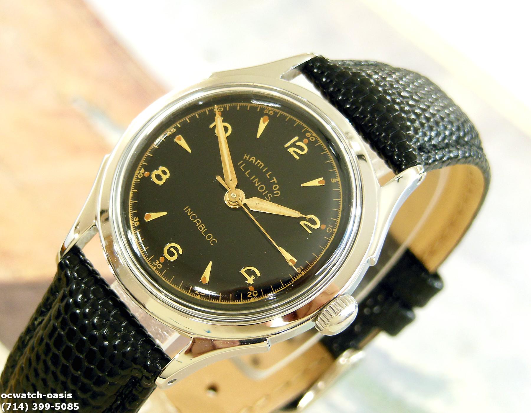1950's Vintage HAMILTON ILLINOIS Stunning Black Dial, Serviced
