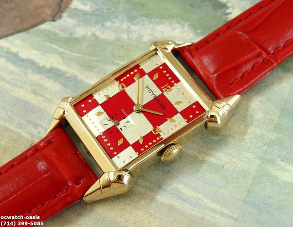 1950's Vintage Wittnauer, Stunning Red & Silver D… - image 4