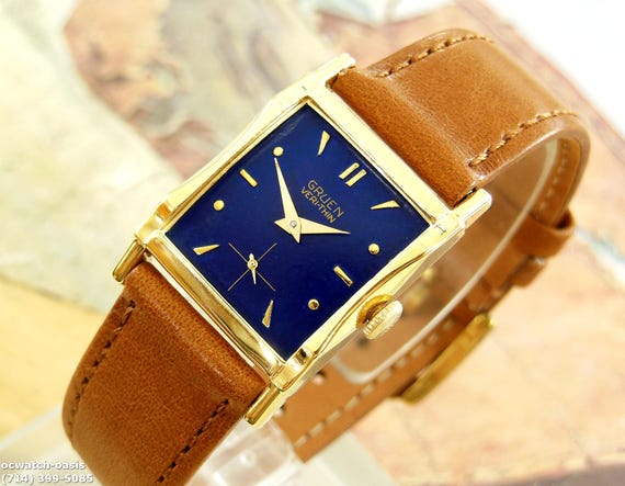 Montre Vintage Gruen Pour Femme - Mouvement Mécanique Automatique - Cadran Rectangulaire Cuir Noir