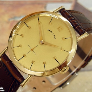 Relógio HAMILTON vintage da década de 1950, corda manual, mostrador CHAMAGNE deslumbrante, revisado