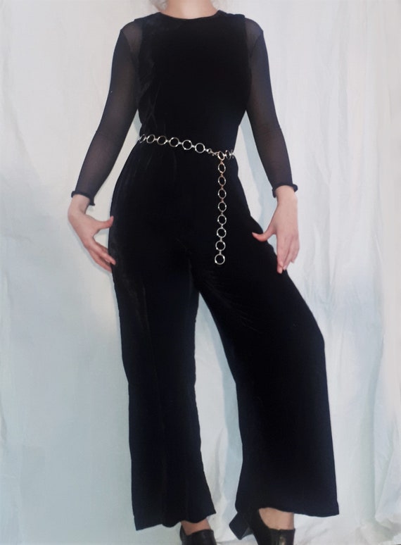 2016 Zara recortado mono de terciopelo negro con malla hacia | Etsy España