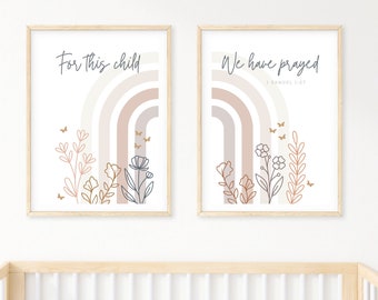 Vivero Boho Rainbow / Por este niño hemos orado / Baby Girl Wall Art / 1 Samuel 1:27 / Impresiones de citas / Descarga digital / Rainbow Baby