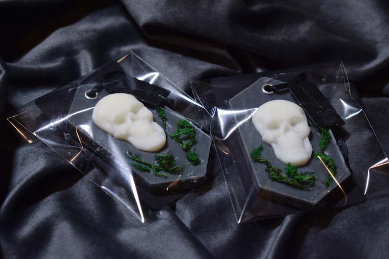 Graveyard Home Decor Gift Set: 2 Gothic Scented Wax Sachets Skull Freshener Cemetery Birthday Wedding Wax Tablet Christmas