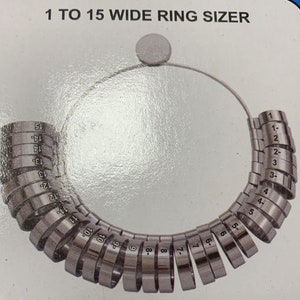 Wide Finger Wedding Ringer Sizer Gauge For Measuring Fingers For Extra Wide Metal Bands Graduated In Half U.S. Sizes From 1 To 15.