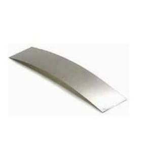 May include: A thin, silver-colored metal sheet, slightly curved, with a smooth, reflective surface.