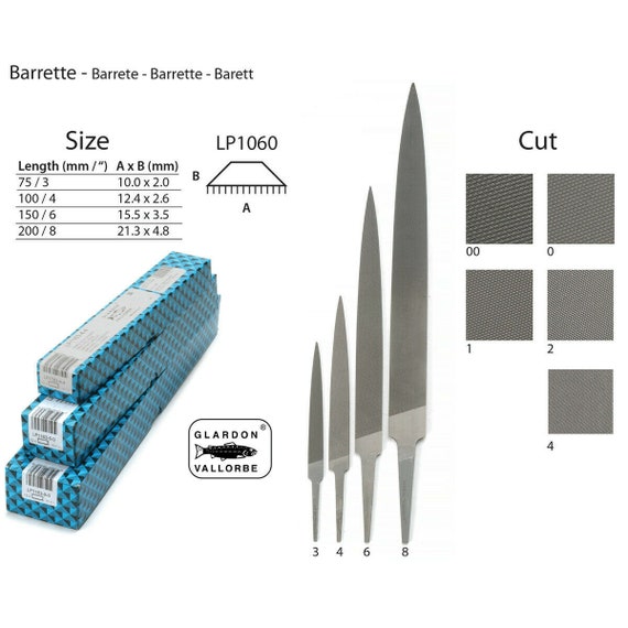 - NEW Length, 7 3/4" Cut 0 - Cut 3 200mm Grobet Swiss Barrette Needle Files 