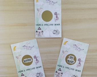 PRINTED 24 Little Dragon Scratch Off Card Game, Scratch Off Game, Dragon Theme, Baby Shower Game, Party Game, Lottery Game (24 Cards)