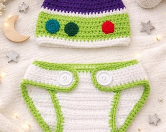 Buzz Lightyear Beanie & Diaper Cover, 0-3 Months Baby Beanie, Baby Gift, Toy Story Theme, To Infinity and Beyond
