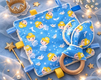 Cinderella Baby Crinkle Toy with Bunny Ear Teether, Sensory Gift Set