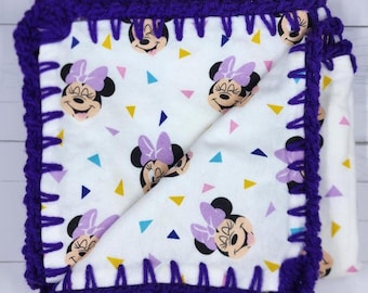 Handmade Flannel Baby Blanket: Crochet Edge, Girl Mouse Design