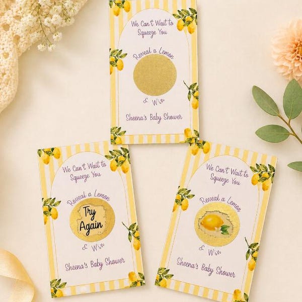 PRINTED We Can't Wait to Squeeze You Scratcher Game, Lemon Party Theme (24 Cards)