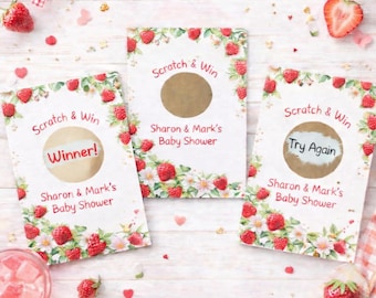 Strawberry Baby Shower Scratch Off Game: 24 Printed Cards