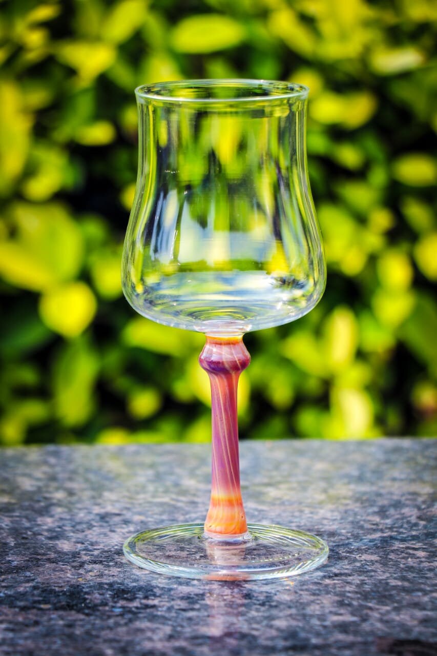 Hand Blown Wine Glass Set of 2 Artisan Wine Glass Color Changing Rod