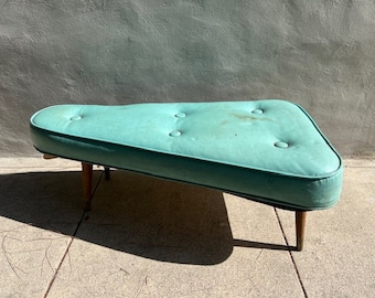 Vintage Mid-Century Modern Turquoise Triangular Shaped Ottoman Bench