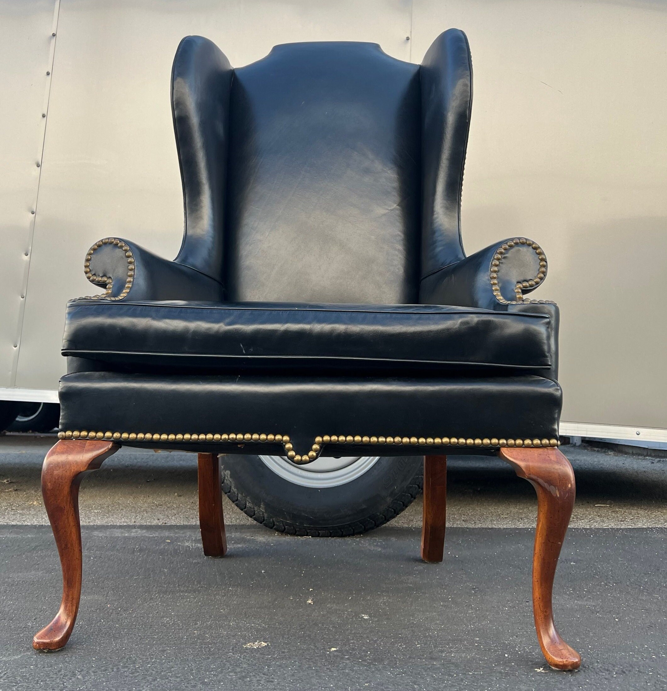 Elegant Wingback Chair in Black Leather With Nailheads by Heritage Furniture Etsy