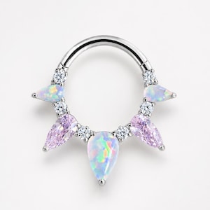 Astm f136 Titanium Hinged Segment Ring Clicker Pear Gem Septum Daith Rook Pink Opal 16g
