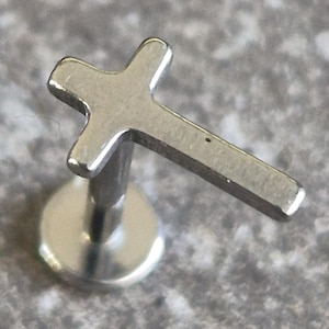 Cross Crucifix Titanium Flat Back Stud Internally Thread Helix Tragus Conch Philtrum 16g