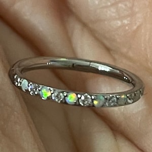 Opal & Crystal Paved Edge Segment Ring Septum Clicker Nose Hoop Tragus Rook Daith Cartilage Helix Hypoallergenic ASTM F136 Titanium