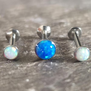 Opal Push In Labret Monroe Steel Conch Helix Tragus Cartilage Stud Bar 16g