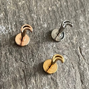 Petite Hollow Moon Internally Threaded Tragus Conch Helix Earring Stud Bar Surgical Steel 16g