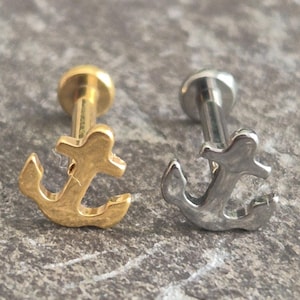 Push Fit Threadless Ship Anchor Tragus Helix Conch Cartilage Stud Lip Labret Philtrum Monroe Bar 18g 16g