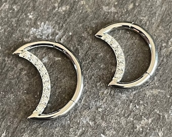 Moon Crescent Zircon Gem Clicker Stainless Steel Septum Ring Daith Piercing