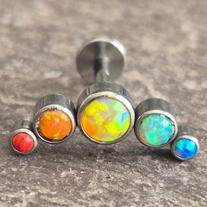 Multi Rainbow Fire Opal Conch Helix Tragus Cartilage Flat Back Stud Internally thread G23 Titanium 16g
