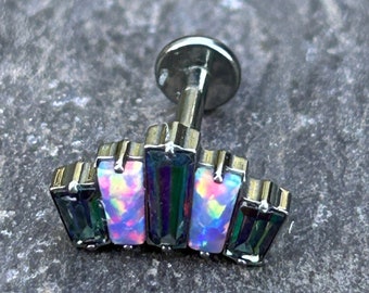 Rectangle Fan Zircon Opal Tragus Helix Conch Cartilage Piercing Stud Bar Hypoallergenic Purple Astm f136 Titanium