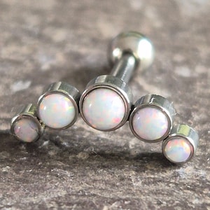 White Fire Opal Crescent Moon Curve Tragus Conch Helix Upper Ear Stud Bar 16g