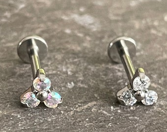 Triple CZ Gem Infinity Stud Implant Grade Titanium Tragus Helix Conch Bar Push Fit